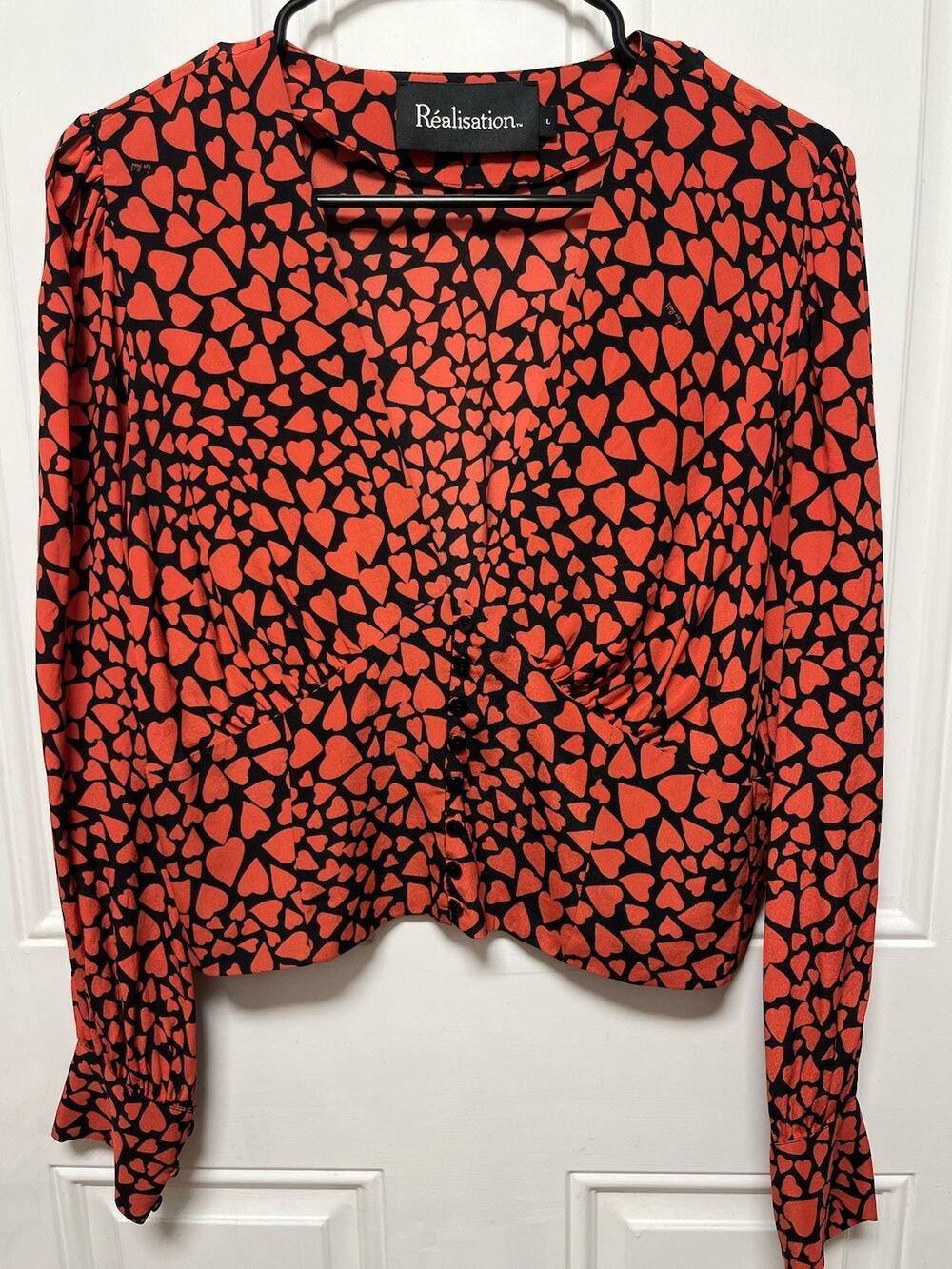 Réalisation Par The Kaia Top Sid Red Heart 100% Silk Long Sleeve Blouse Size L